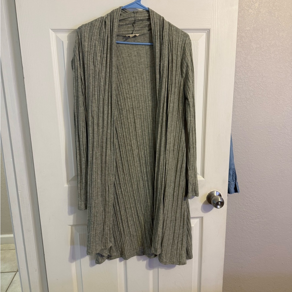See You Monday Light Gray Ribbed Cardigan